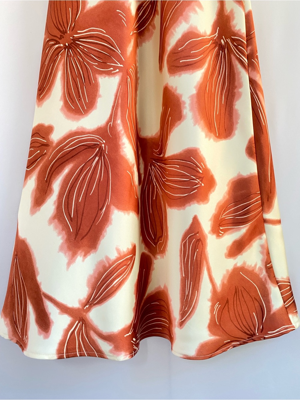 House of Harlow Rust Orange Abstract Floral Midi Slip Dress Ruched 70s Resort M - Picture 8 of 13